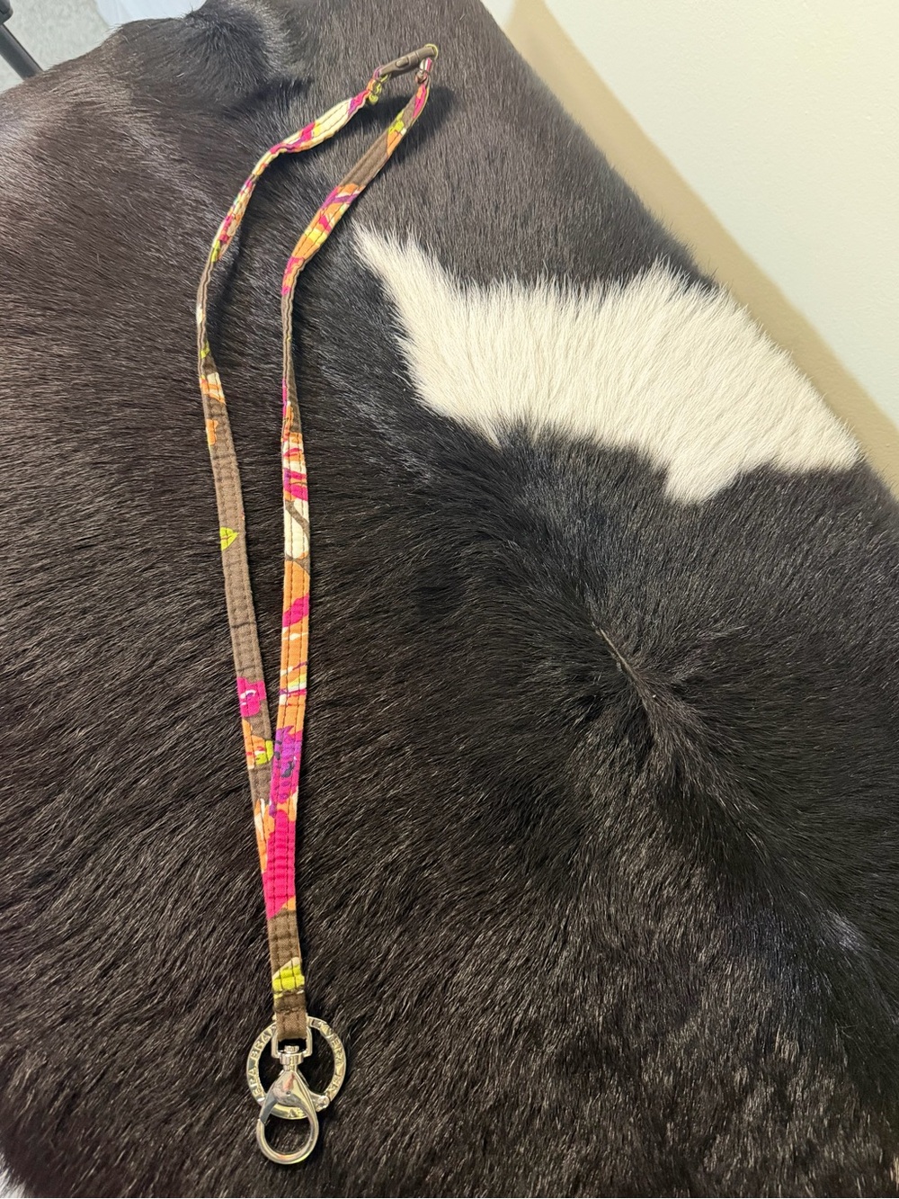 Vera Bradley Floral Fabric Lanyard Necklace in Pink, Brown & Yellow